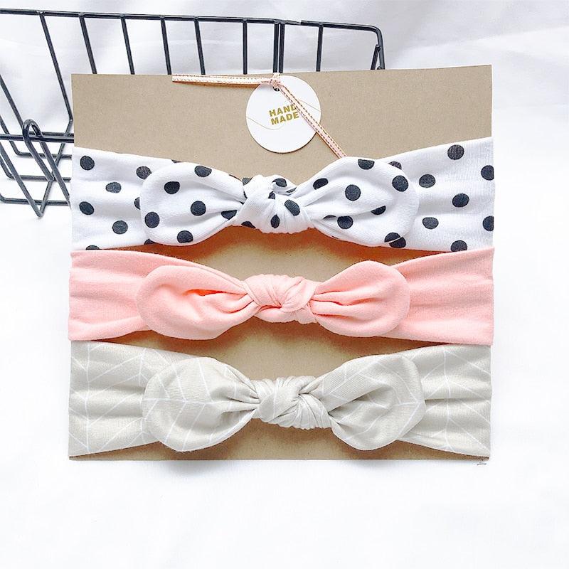 Bandeau fille 3 couleur avec motifs et à pois noir (lot de 3)