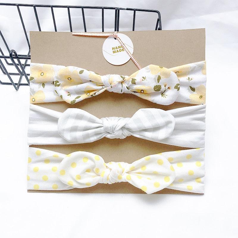 Bandeau fille couleurs claires à pois jaune (lot de 3)