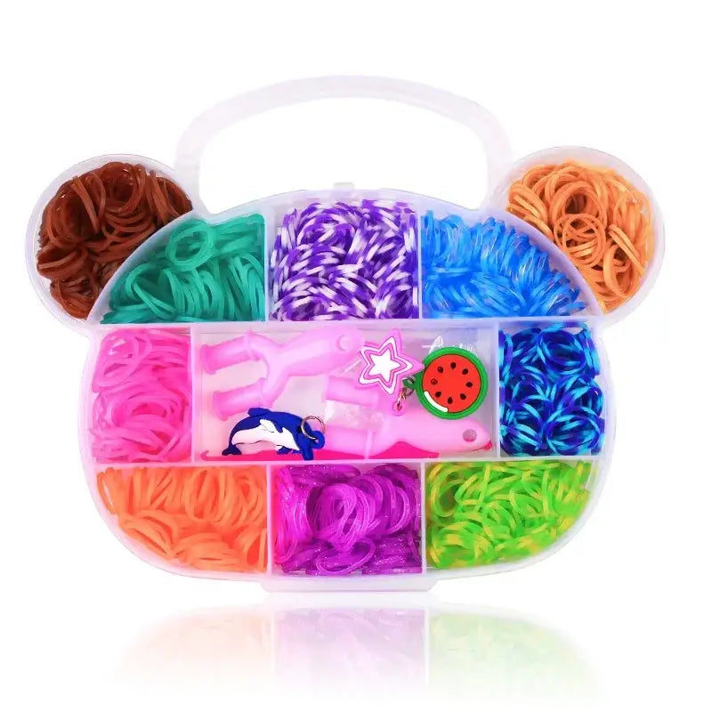 Kit bracelet élastique enfant avec coffret contient 600 pièces de bandes en caoutchouc multicolores en forme d’ourson