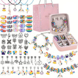 Bracelets perles kit bijoux série rose avec bracelet charm rose en perles et charms arc en ciel et licorne