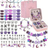 Kit bijoux création bracelets perles série rose avec perles violettes argentées et boîte de rangement assortie