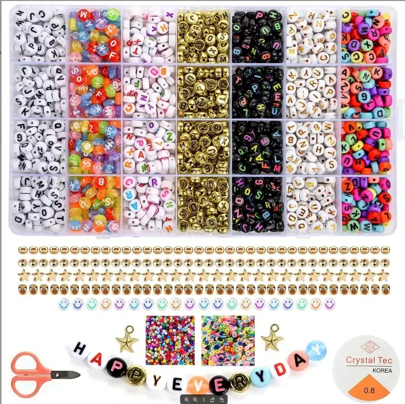 Kit de fabrication de bracelets 2600 pcs avec perles alphabet colorées en plastique pour bracelets géant et déguisement carnaval