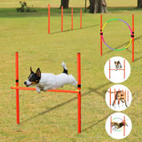 Kit obstacle pour chien avec hurdle orange vif à bandes noires et cerceau arc-en-ciel pour un parcours complet
