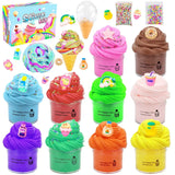Kit slime fluffy pour enfants avec 10 pièces de slimes uniques colorés en contenants cupcake et glace avec accessoires amusants