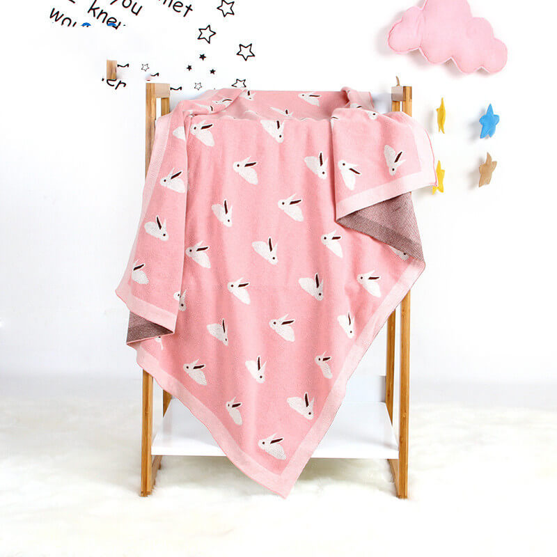 Baby Knitted Bunny Snuggle Blanket (100% Cotton)