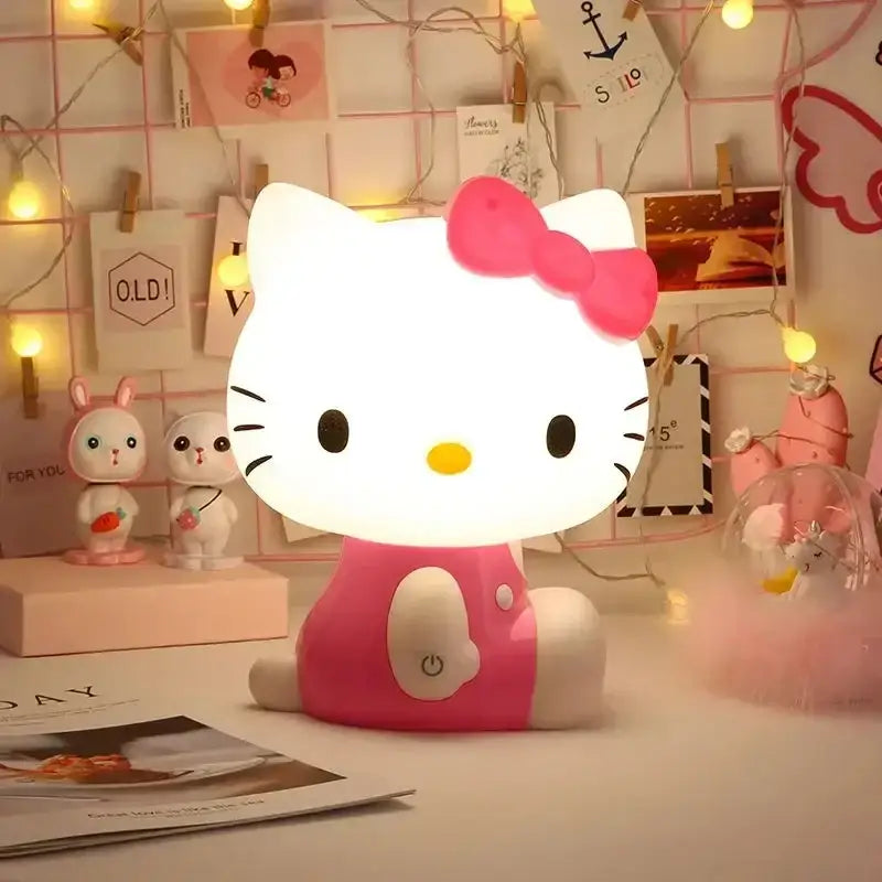 Lampe 3d hello kitty rose avec visage blanc et nœud rose 27cm pour un monde féérique en éclairage nocturne