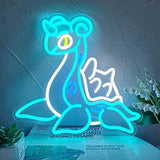 Lampe néon pokemon lokhlass turquoise avec œil jaune lumineux et contour blanc pour décoration intérieure