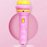 Lampe poche projection animée pour enfants avec microphone en plastique rose et jaune à motifs floraux et nœud