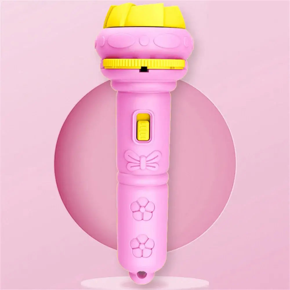 Lampe poche projection animée pour enfants avec microphone en plastique rose et jaune à motifs floraux et nœud