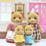 Une famille de quatre figurines dours sylvanian tan habillées de vêtements textiles à motifs carreaux pour mini peluches pâques