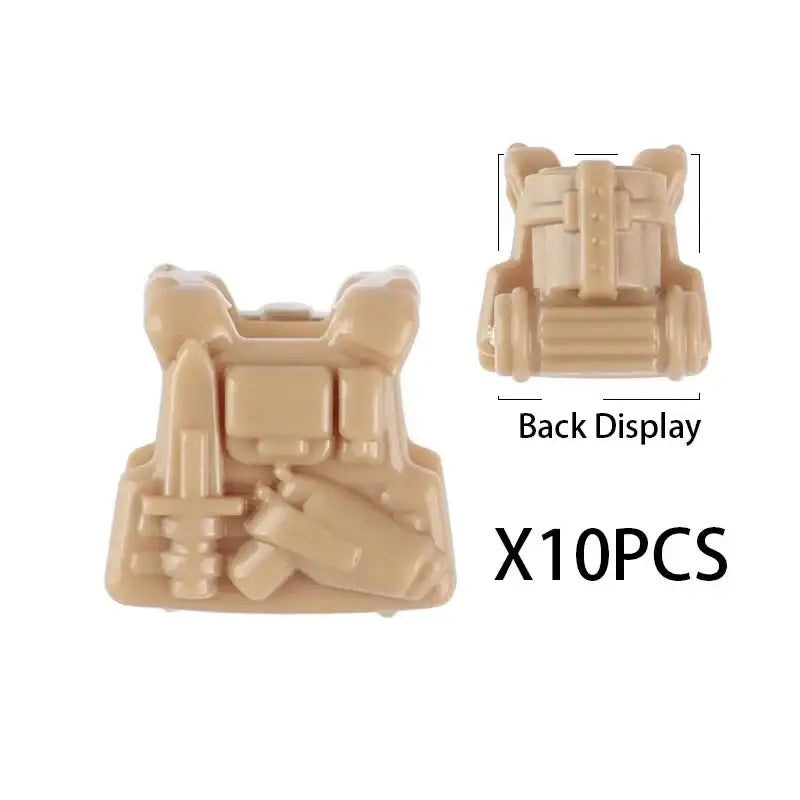 Tan plastic tactical vest toy figure with molded details for lego moc militaire ww2 accessoires militaires