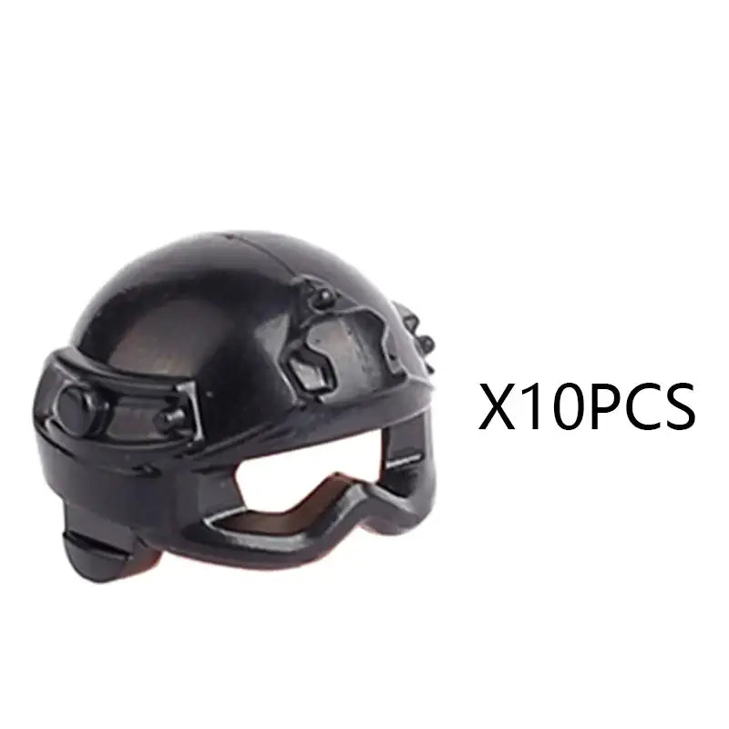 Casque tactique noir brillant lego moc avec lunettes intégrées et sangles ajustables pour lego militaire ww2