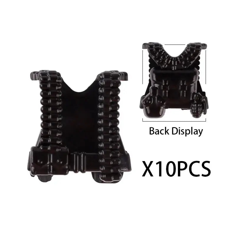 Accessoire de gilet tactique en plastique noir avec sangles texturées pour lego moc militaire ww2