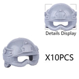 Casque tactique gris en plastique lego moc avec visière moulée et accessoires latéraux pour lego militaire ww2