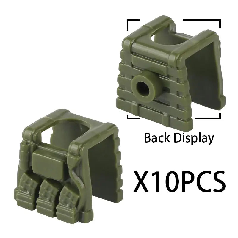 Pièces de connexion en plastique olive à texture de brique avec trou central pour lego moc militaire ww2