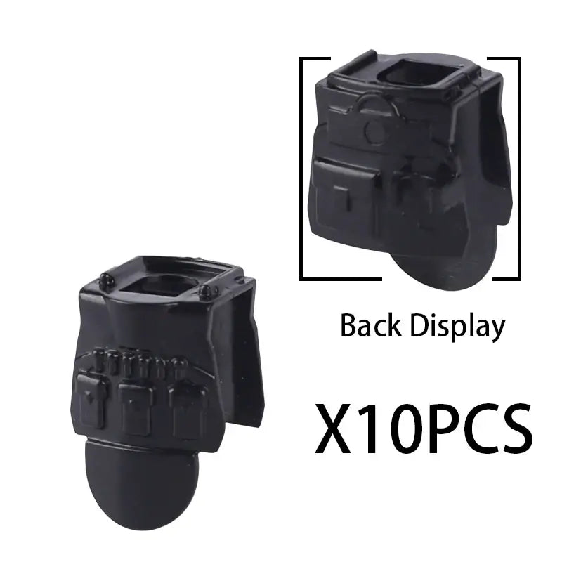 Black plastic tactical holster with molded grip and back view for lego moc militaire ww2 accessories