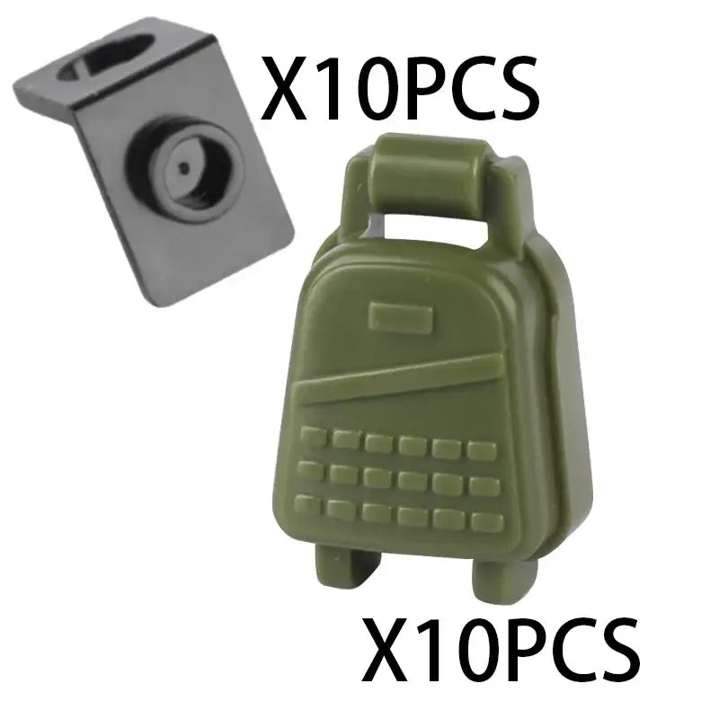 Olive green plastic backpack lego moc ww2 accessory for military-themed lego moc displays