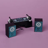 Lego moc miniature dj set noir et teal avec platines détaillées et haut-parleurs accessoire lego adulte salle de jeux casino
