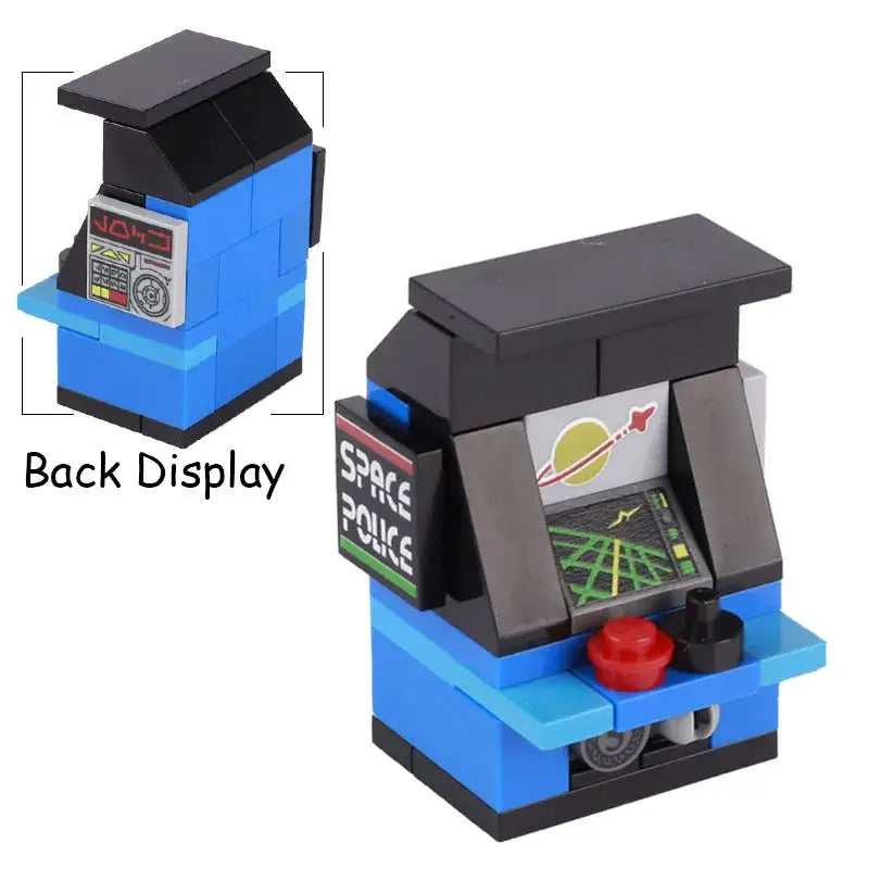 Lego moc accessoire lego adulte arcade space police bleu et noir avec joystick rouge pour salle de jeux casino