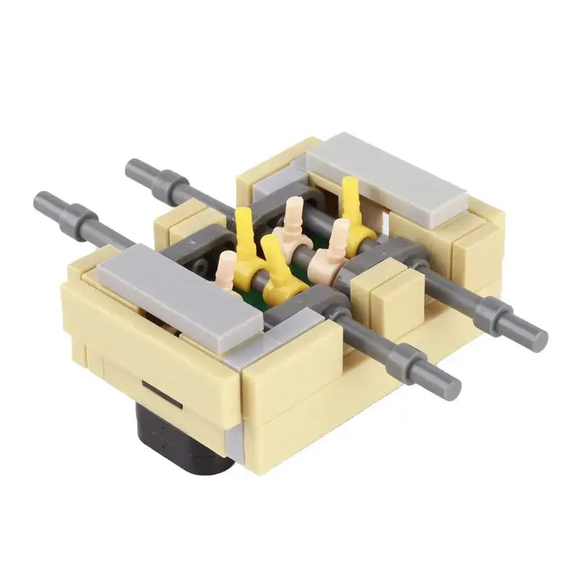 Lego moc accessoire lego adulte modèle beige et gris de table de baby-foot en briques avec joueurs jaunes et beiges