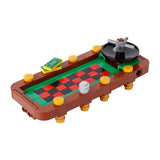 Lego moc table de casino brun avec surface rouge et noire à damier bordure en feutre vert roulette grise accessoire lego adulte