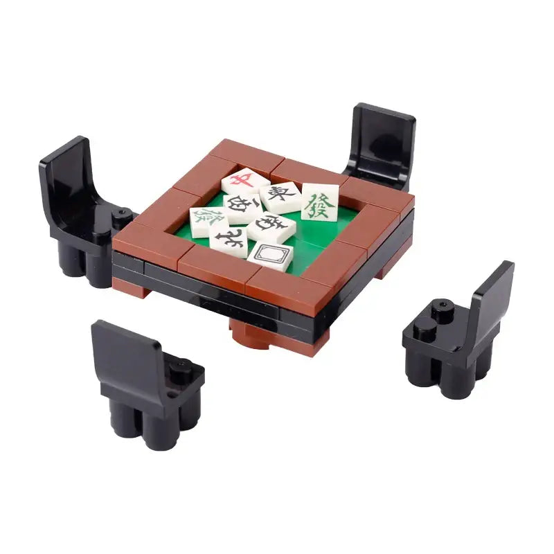 Table de mahjong lego moc en brun et noir avec tuiles blanches aux caractères chinois accessoire lego adulte salle de jeux casino