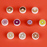 White circular erasers with colorful detailed donut designs for lego moc alimentaire lego nourriture products