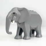 Lego moc éléphant gris avec défenses blanches et œil noir modèle lego animal détaillé