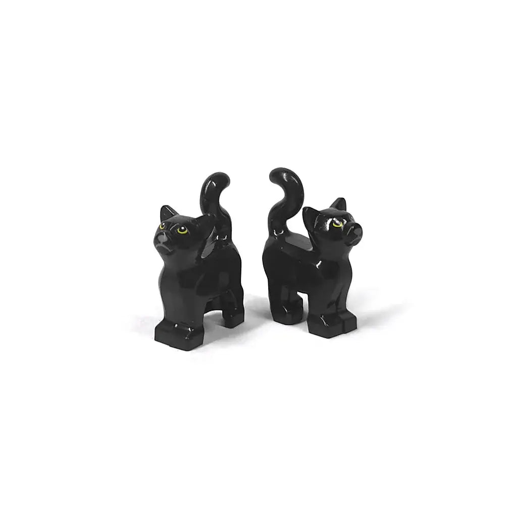 Deux figurines en céramique noire brillante de chats avec yeux jaunes vifs pour lego moc animaux de ferme