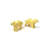 Deux minifigurines lego chien jaune pâle avec yeux et nez noirs pour lego moc animaux de ferme