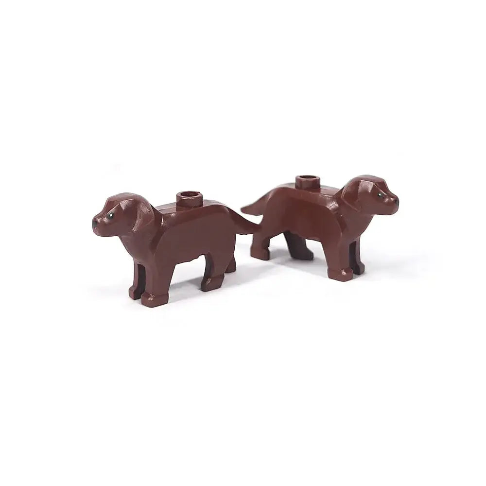 Deux minifigurines lego animaux ferme chien marron en plastique avec connecteurs stud sur le dos lego moc