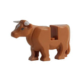 Figure de vache lego moc en plastique marron avec cornes blanches et œil noir lego animaux de ferme