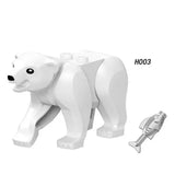 Figurine lego moc ours polaire blanc aux yeux et nez noirs en position de marche pour lego animaux de ferme