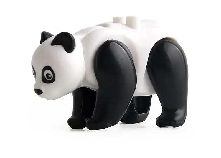 Figurine lego moc panda en plastique noir et blanc avec taches dyeux noires pour lego animaux de ferme