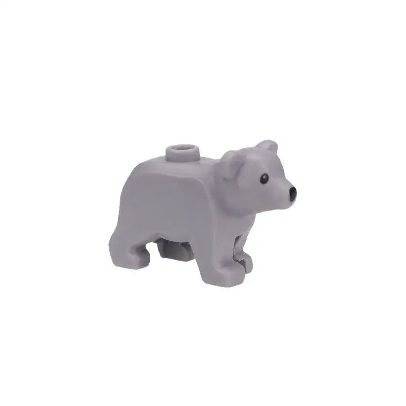 Minifigurine lego moc ours en plastique gris avec yeux et nez noirs pour lego animaux de ferme