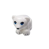Figurine polymère blanc dours polaire lego moc animaux en pose accroupie avec yeux bleus et nez noir lego ferme