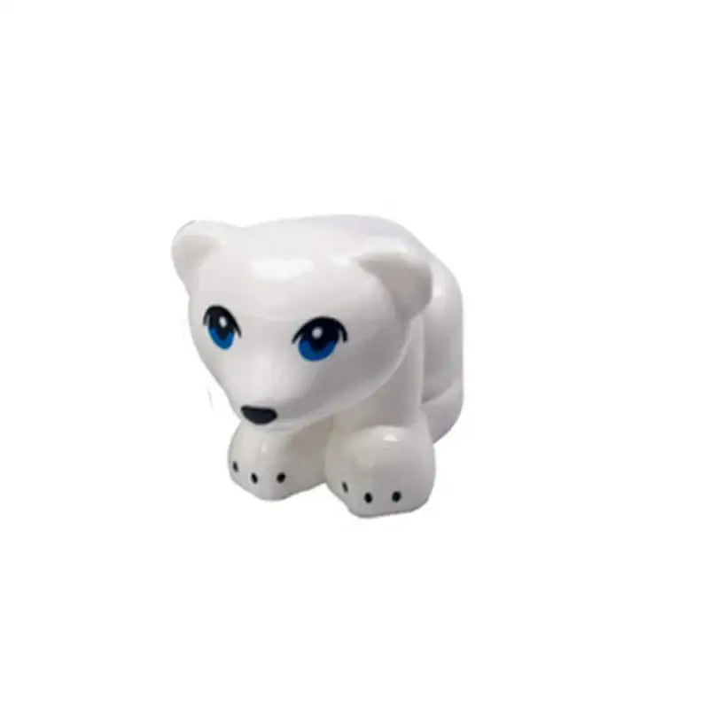 Figurine polymère blanc dours polaire lego moc animaux en pose accroupie avec yeux bleus et nez noir lego ferme