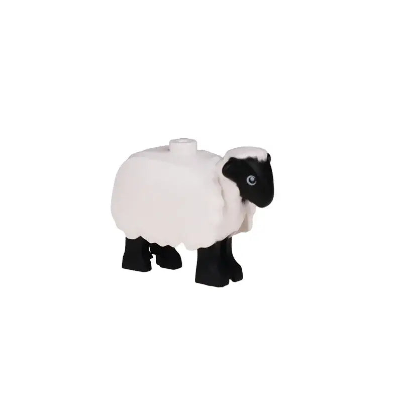 Lego moc lego animaux de ferme avec figurine mouton en noir et blanc corps laineux avec face et pattes noires