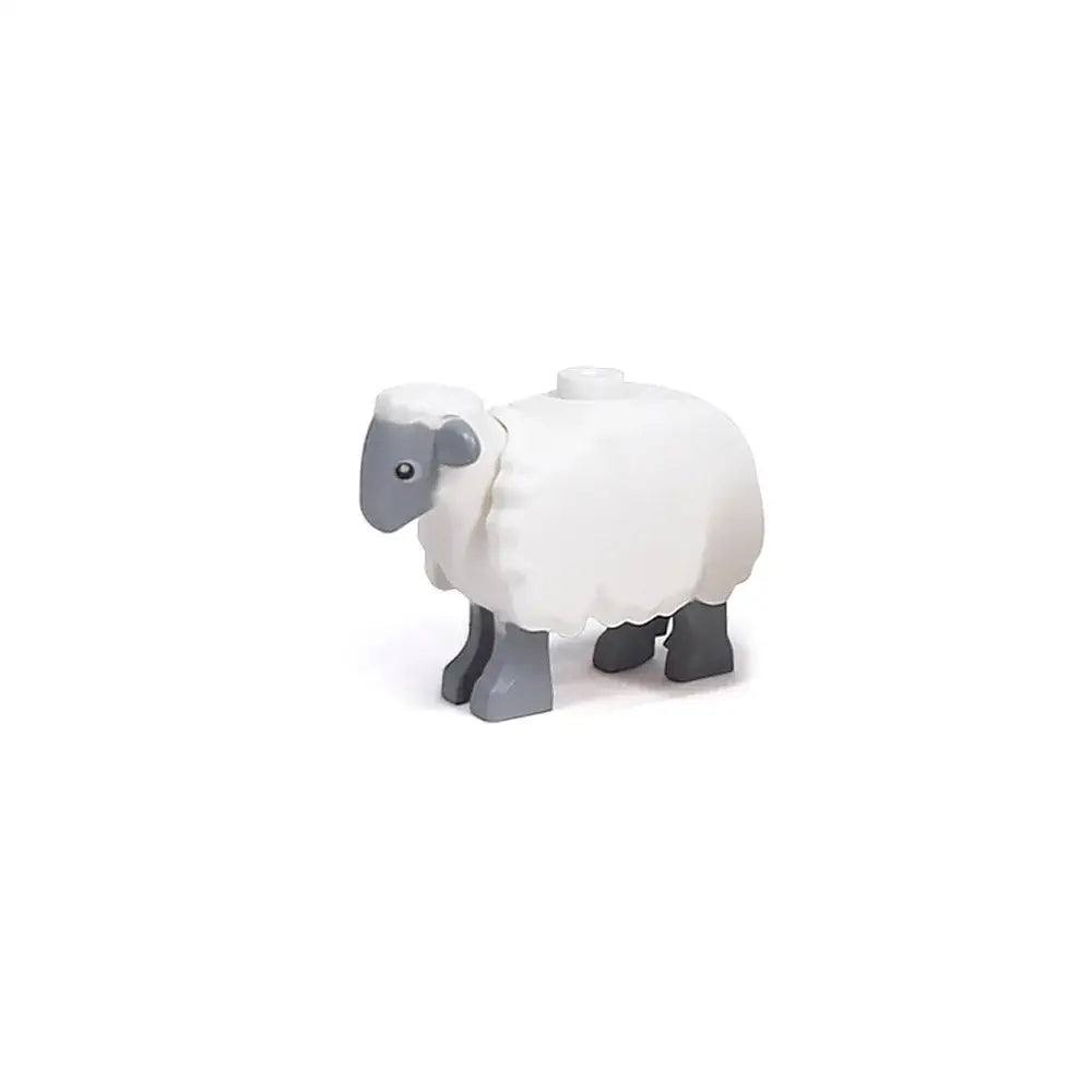 Lego moc lego ferme figurine de mouton en plastique blanc et gris avec corps texturé et têtes et pattes gris foncé