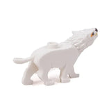 Figure lego moc de loup blanc avec texture de fourrure détaillée et yeux dorés pour lego animaux de ferme