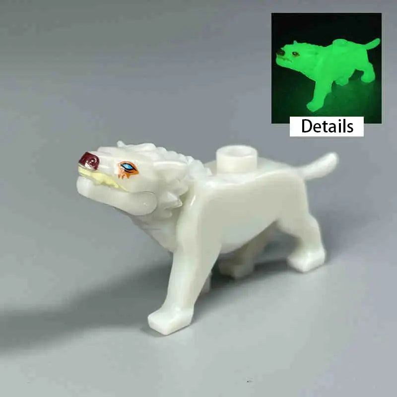 Figurine blanche en plastique lego moc animaux de ferme avec détails des yeux rouges et bleus
