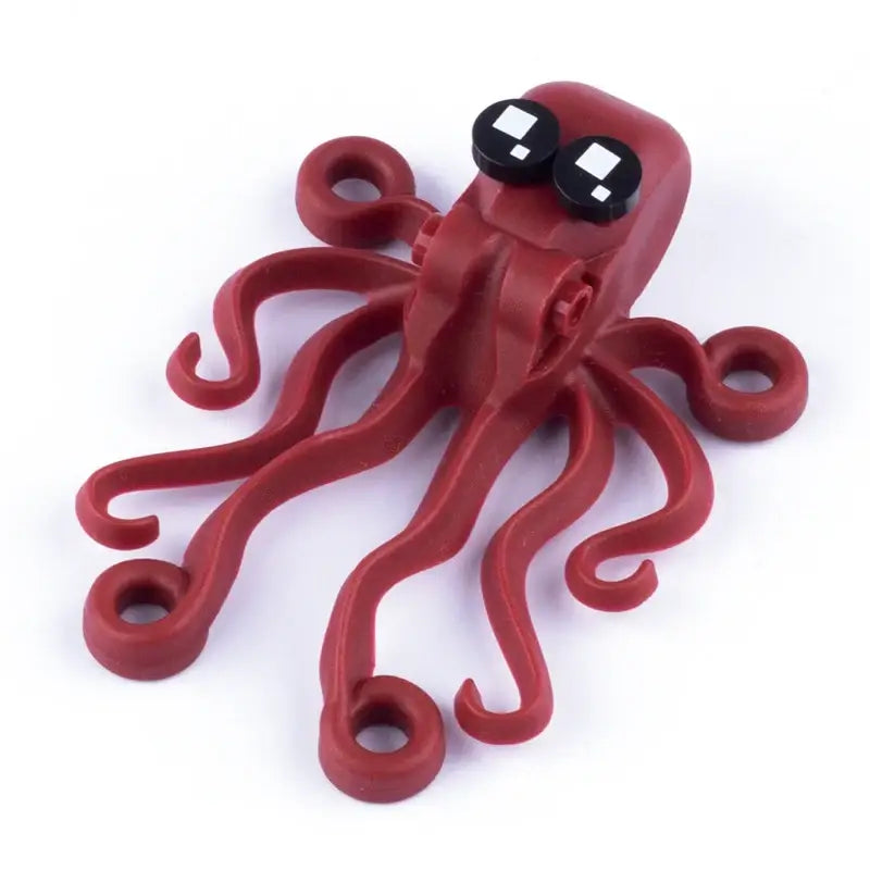 Lego moc pieuvre rouge en plastique avec yeux noirs et blancs pour la collection lego animaux de ferme