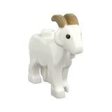 Minifigure chèvre blanche en plastique lego moc avec cornes beige et œil noir pour lego animaux de ferme