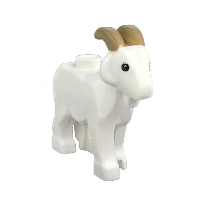 Minifigure chèvre blanche en plastique lego moc avec cornes beige et œil noir pour lego animaux de ferme