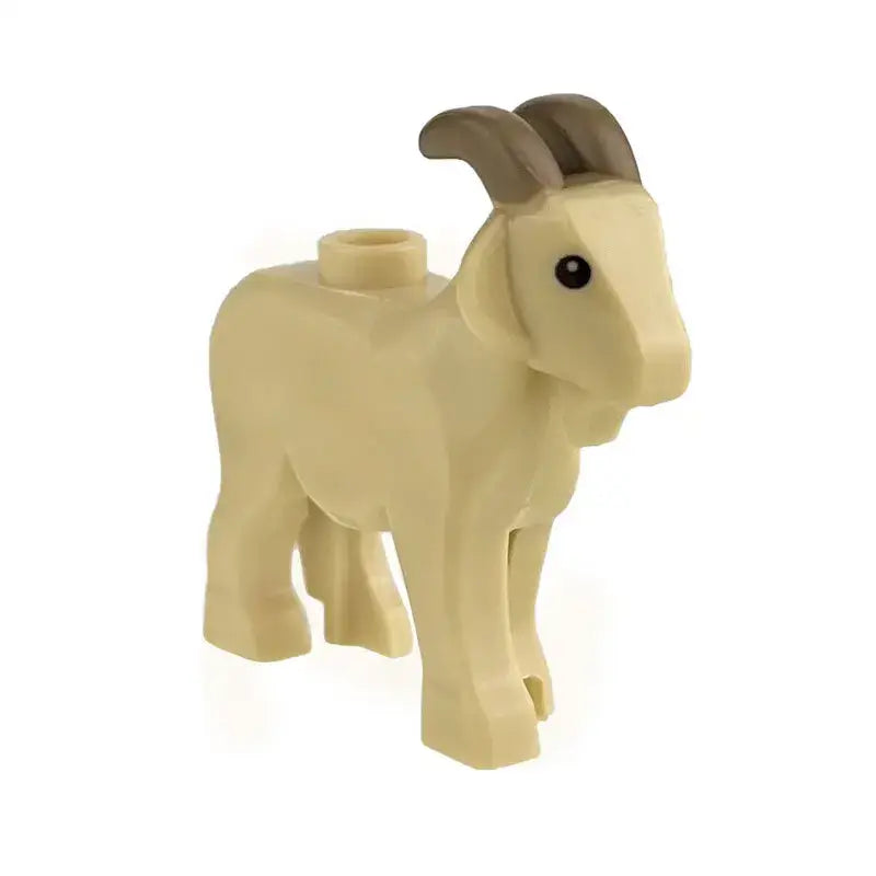 Minifigure lego moc beige en plastique de chèvre avec cornes marron et œil noir pour lego animaux de ferme