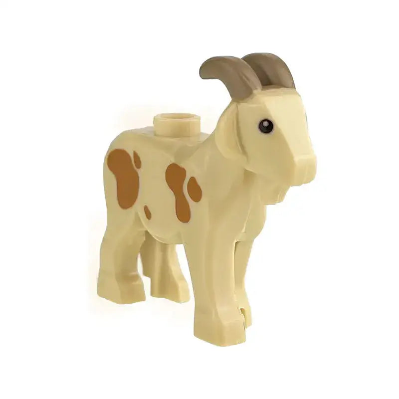 Figurine lego moc dantilope crème avec taches brunes et cornes incurvées en plastique pour lego ferme animaux