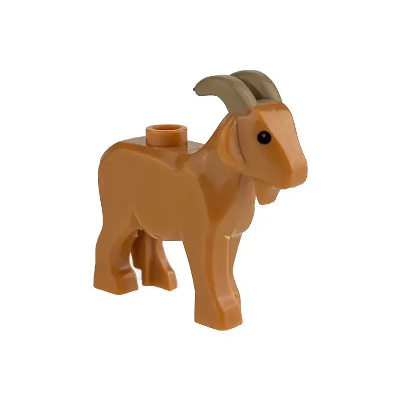 Minifigure lego moc chèvre tan avec cornes grises et œil noir pour lego animaux de ferme