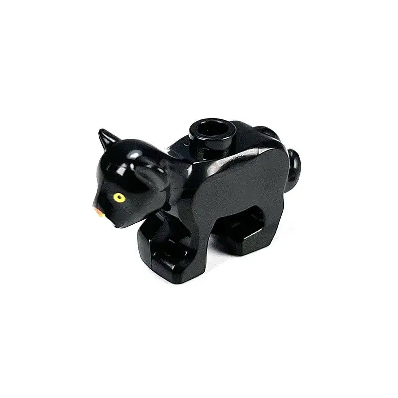Minifigurine lego moc chat noir aux yeux jaunes et finition brillante pour lego animaux de ferme