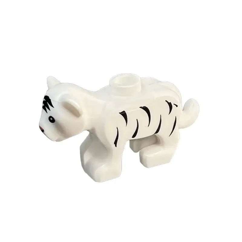Minifigurine lego moc tigre blanche avec rayures noires et stud circulaire sur le dos lego animaux de ferme