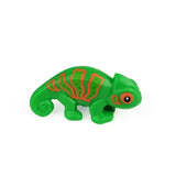 Figurine lego moc animaux de ferme de caméléon vert avec motifs orange et yeux noirs en lego animaux ferme